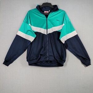 Vintage Wilson Track Jacket Mens XL Teal Navy White Colorblock Full Zip